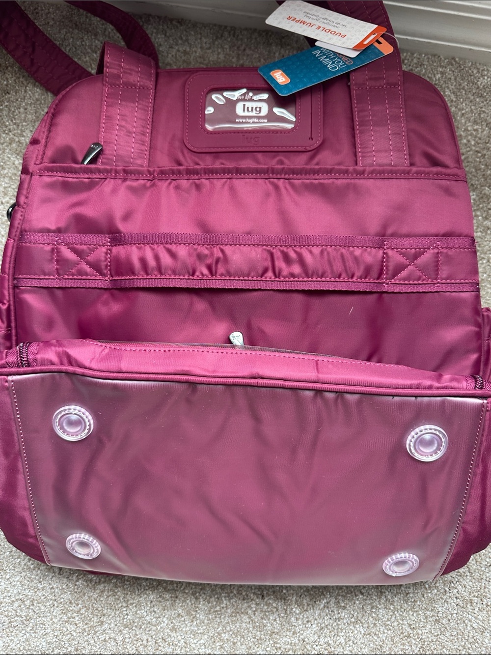 lug Puddle Jumper Travel Tote Bag, cranberry. NWT - Picture 4 of 10